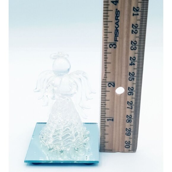 Glass Angel Figurine On Mirrored Base 2.75 Inch Tall Elegant Christmas Holiday - Picture 2 of 13